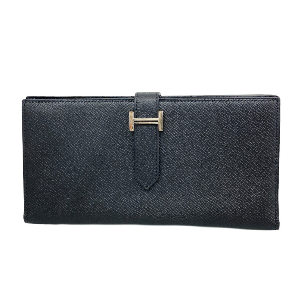 Hermes Bearn Soufflet Long Wallet, Veau Epsom Leather, Black, C Stamp, Men's/...